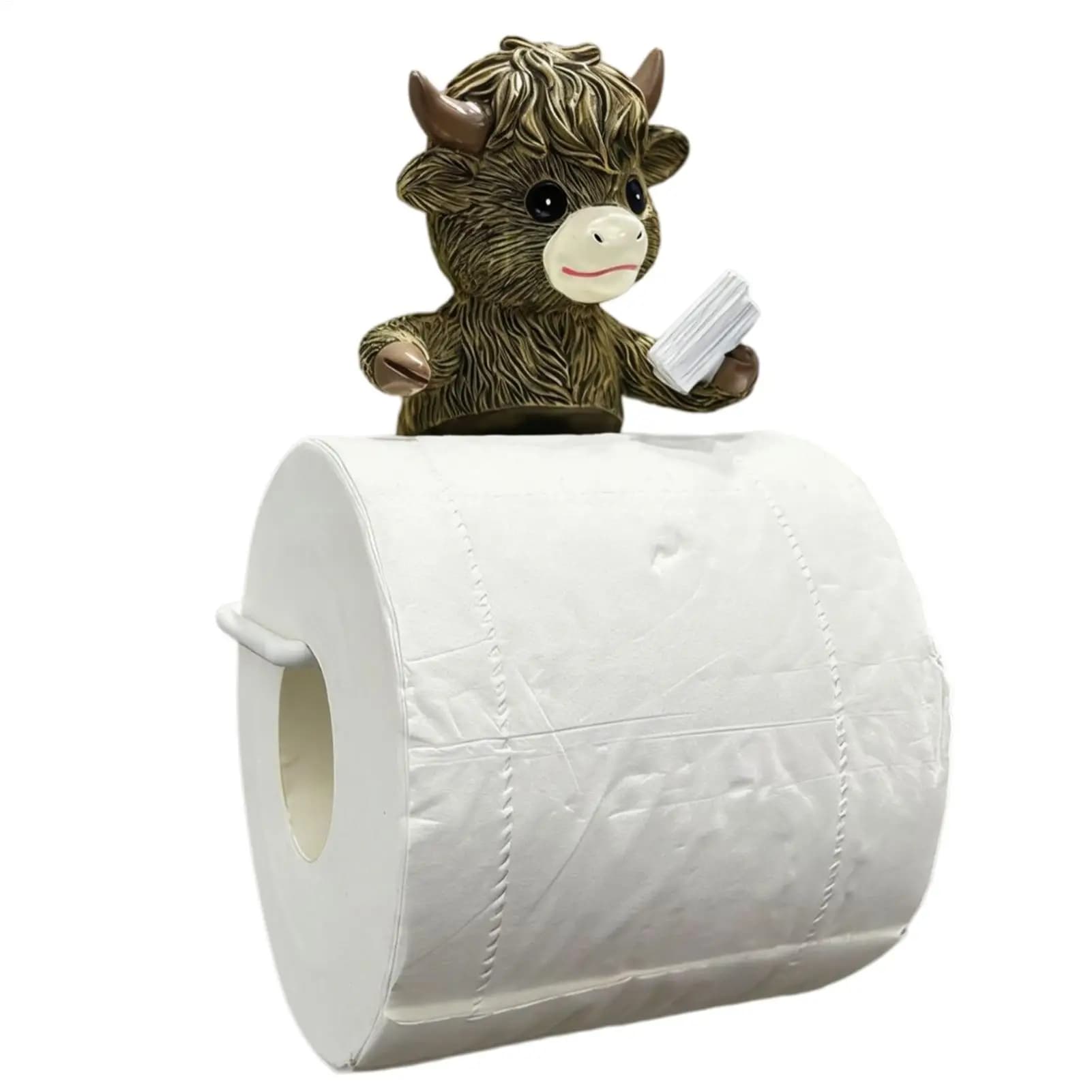 Portarotolo di carta rustico a forma di mucca da parete per bagno, mobiletto o lavabo