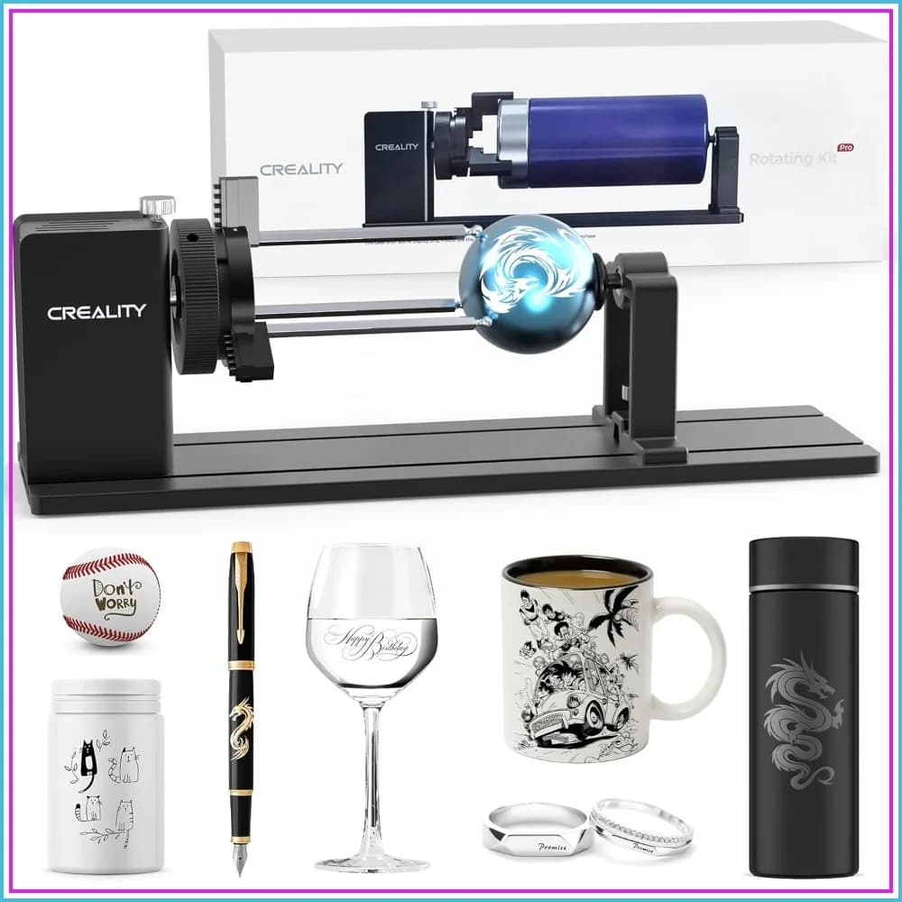 4-in-1 Laser Rotary Roller & Jaw Chuck for Engraving Cylindrical Objects, Wine Glass, Baseball Bat, Ring
