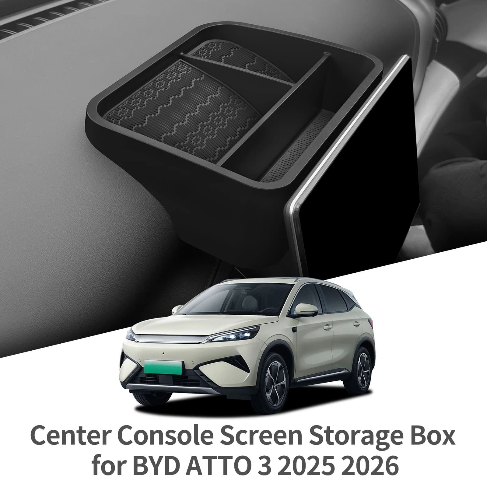 For BYD ATTO3 ATTO 3 YUAN PLUS 2025 2026 Tray Tray Organizer Display Screen Rear Storage Box Accessories For Interior Car Black