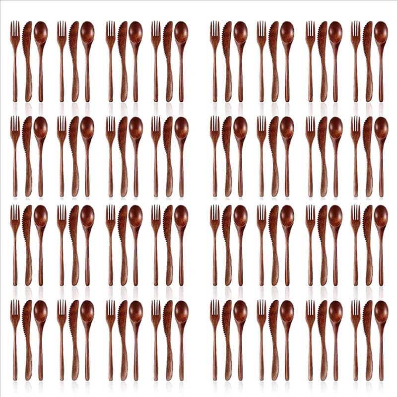 BMBY-Set of cutlery spoon fork wooden knife Set of wooden table tools Set of wooden kitchen cutlery Set of cutlery (96 pieces)