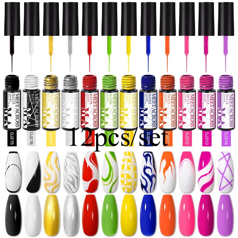 12 pezzi linea gel smalto set gel UV semipermanente per pittura fai da te disegno manicure vernice nail art liner gel colla spazzolata