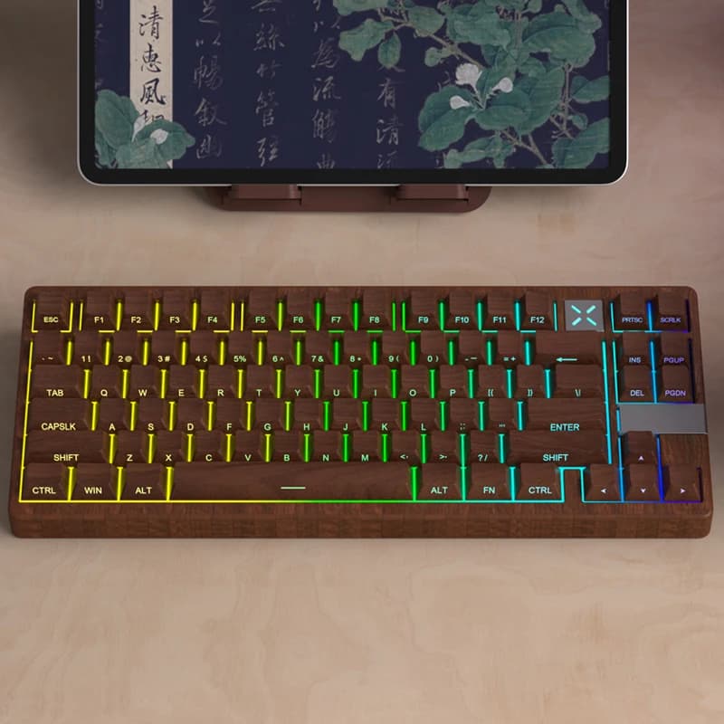 PBT five-sided sublimation mechanical keyboard with transparent side engraving with black walnut texture special original factory