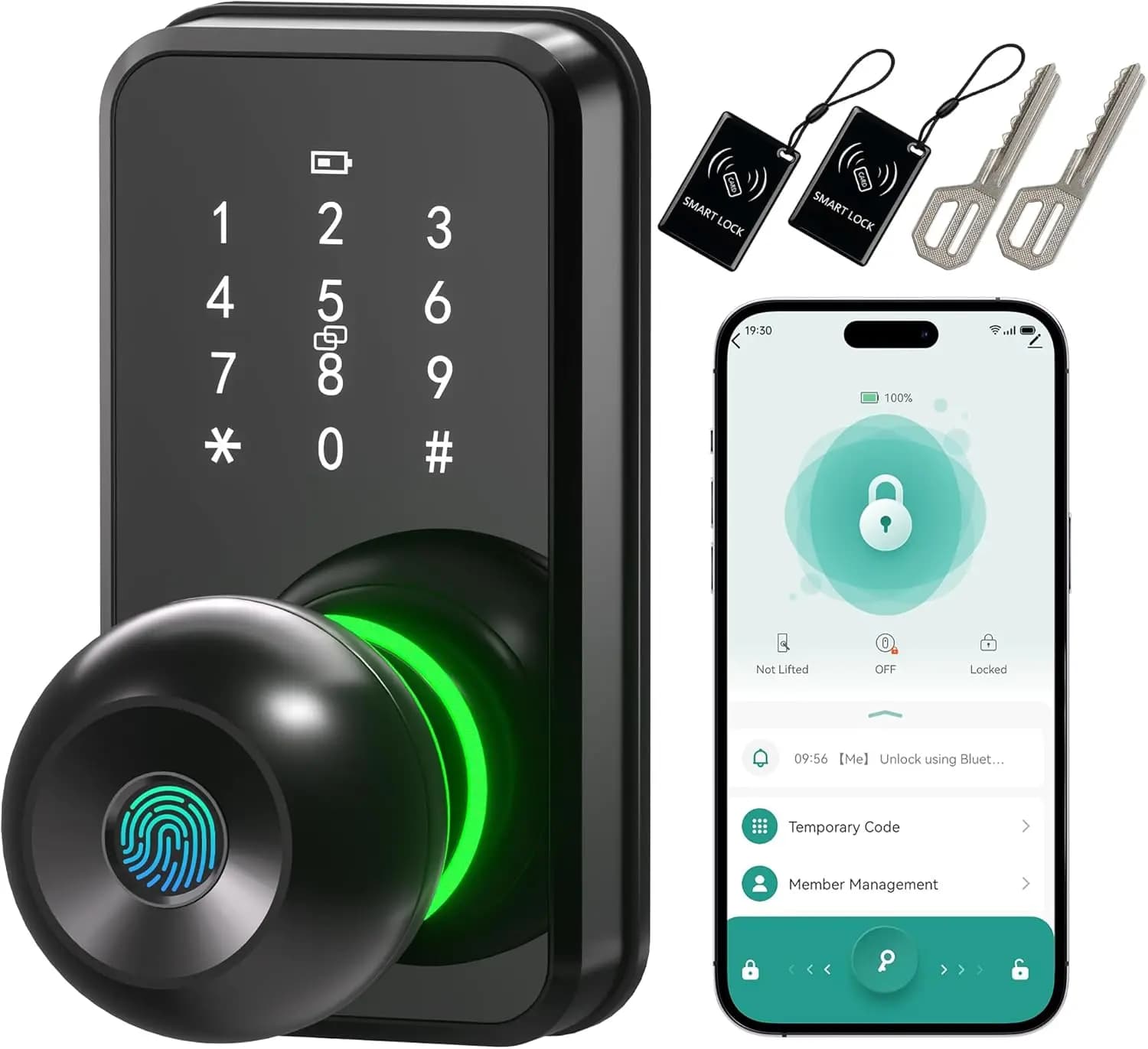 Serratura Intelligente con Manopola, Ingresso Senza Chiave con Impronta Digitale e Tastiera Touchscreen, Facile Installazione per Porta d'Ingresso