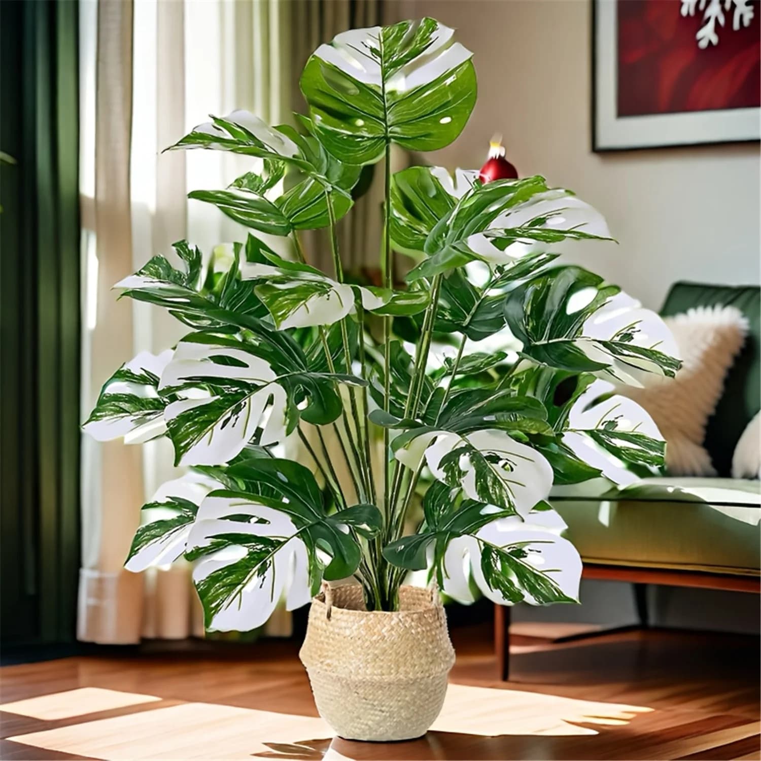 Pianta Monstera artificiale realistica con foglie a strisce bianche - Perfetta per decorazioni per interni/esterni Matrimoni Hotel Giardini