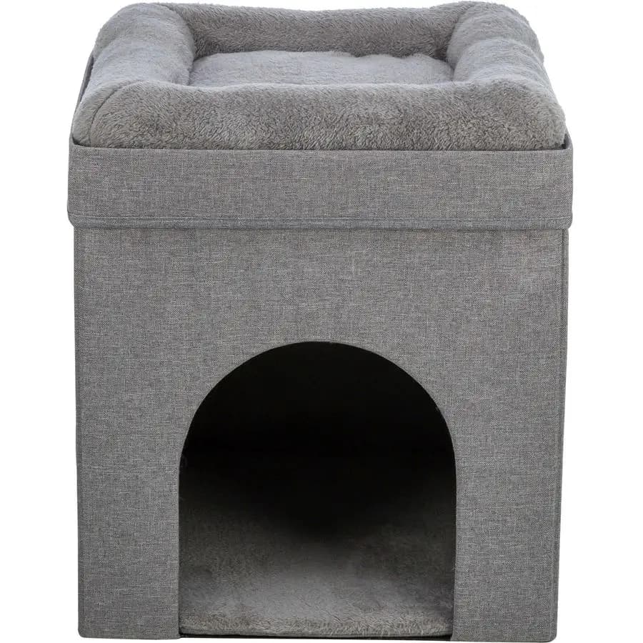 Cuccia per gatti impilabile Crazy Cube con superficie di grattamento in sisal e cuscino in peluche reversibile, montaggio senza attrezzi, modulare e pieghevole