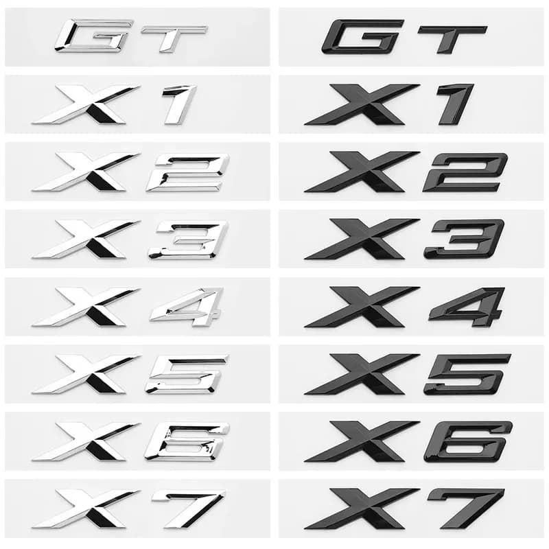 Per BMW X1 X2 X3 X4 X5 X6 X7 GT Logo Baule posteriore Distintivo dell'emblema 3D ABS Cromato Nero Adesivo per auto Decalcomanie Car Styling Accessori