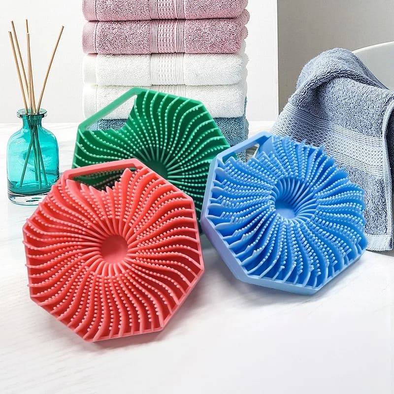 Silicone Exfoliating Shower Body Brush Non-Slip Hand Strap Reusable Gentle Skin Scrubber for Bath Shower Cleansing