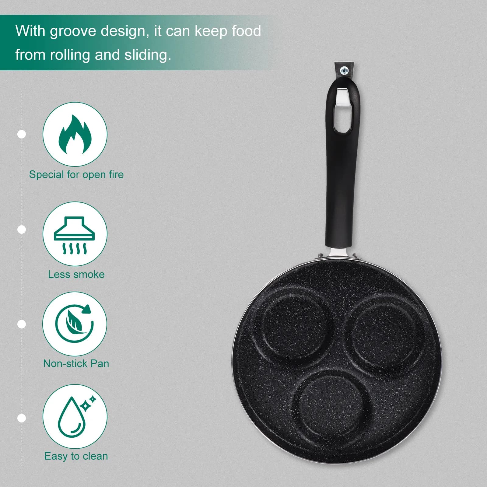 Egg-resistant pan with 3 compartments, Kitchen tool Perfect for Homelets, Pancake, Breakfast, Cooking pan