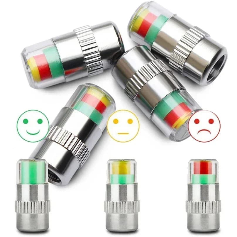 Auto Pneumatic Pressure Indicator with Alarm, Set of 4 Pieces, Valve Stoppers with Pressure Gauge, Auto Accessories, Pressure Stoppers