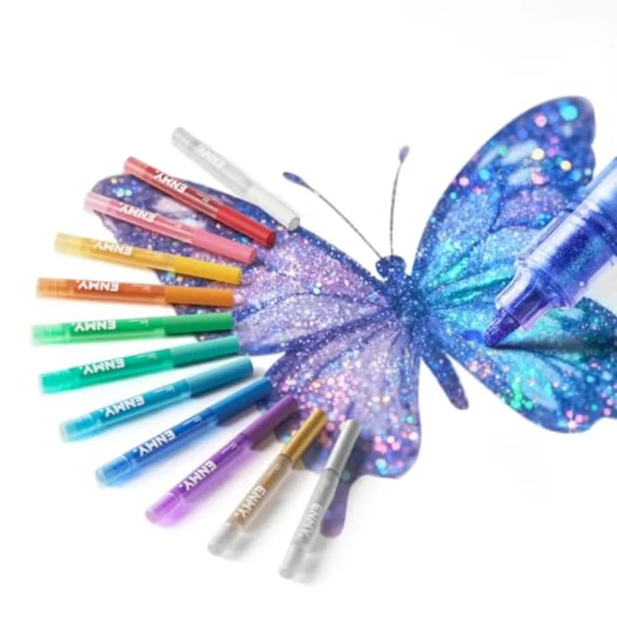 12 Colors Glitter Markers, Sparkle Acrylic Markers, Metallic Shimmer Paint Pens, Fine Tip Water-based Ink for Drawing, DIY Craf
