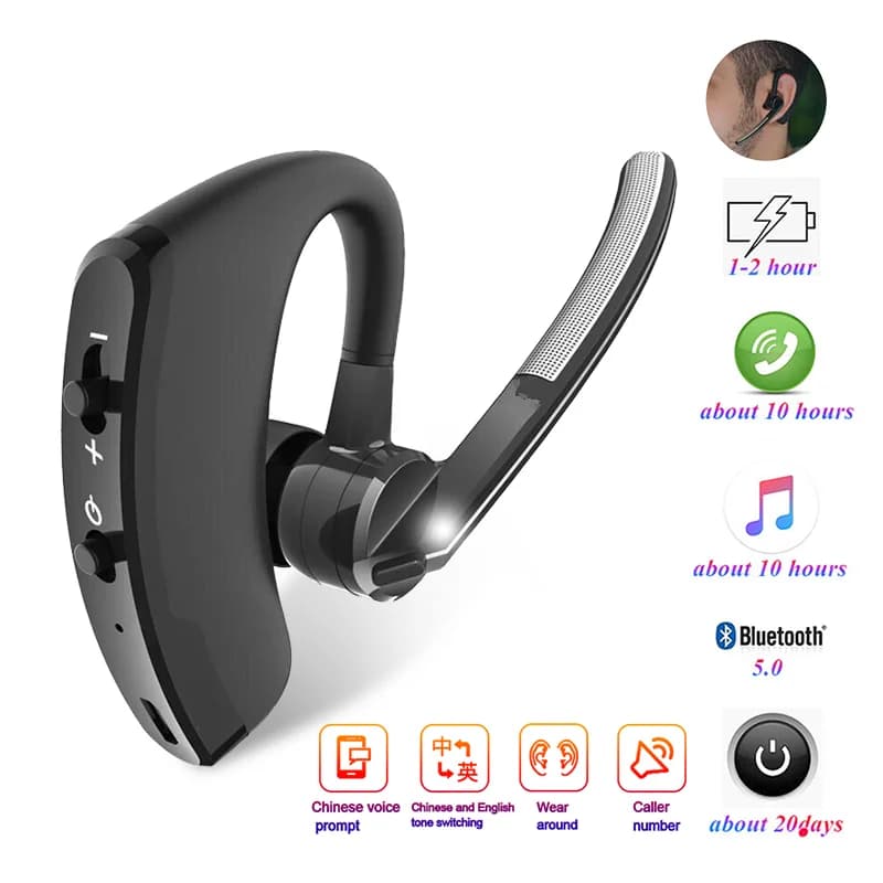 Auricolare Bluetooth wireless con display digitale singolo, riduzione del rumore per affari generali, auricolare Bluetooth 5.0 con auricolare con microfono