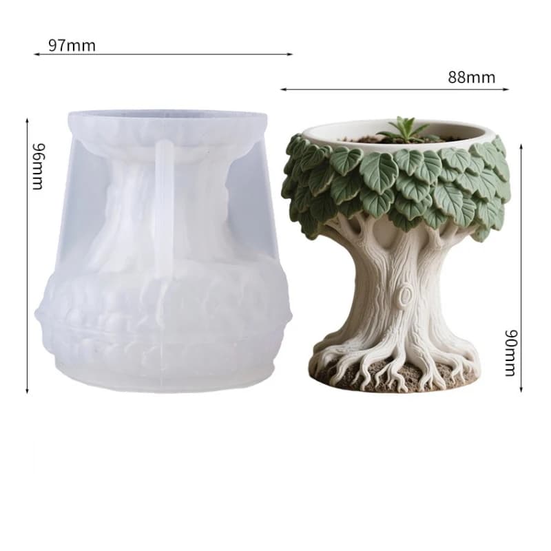 Stampo in Silicone 3D per Tazza Aromatica a Forma di Foglia e Ceppo d'Albero, Stampo per Vaso di Fiori in Cemento e Resina Epossidica