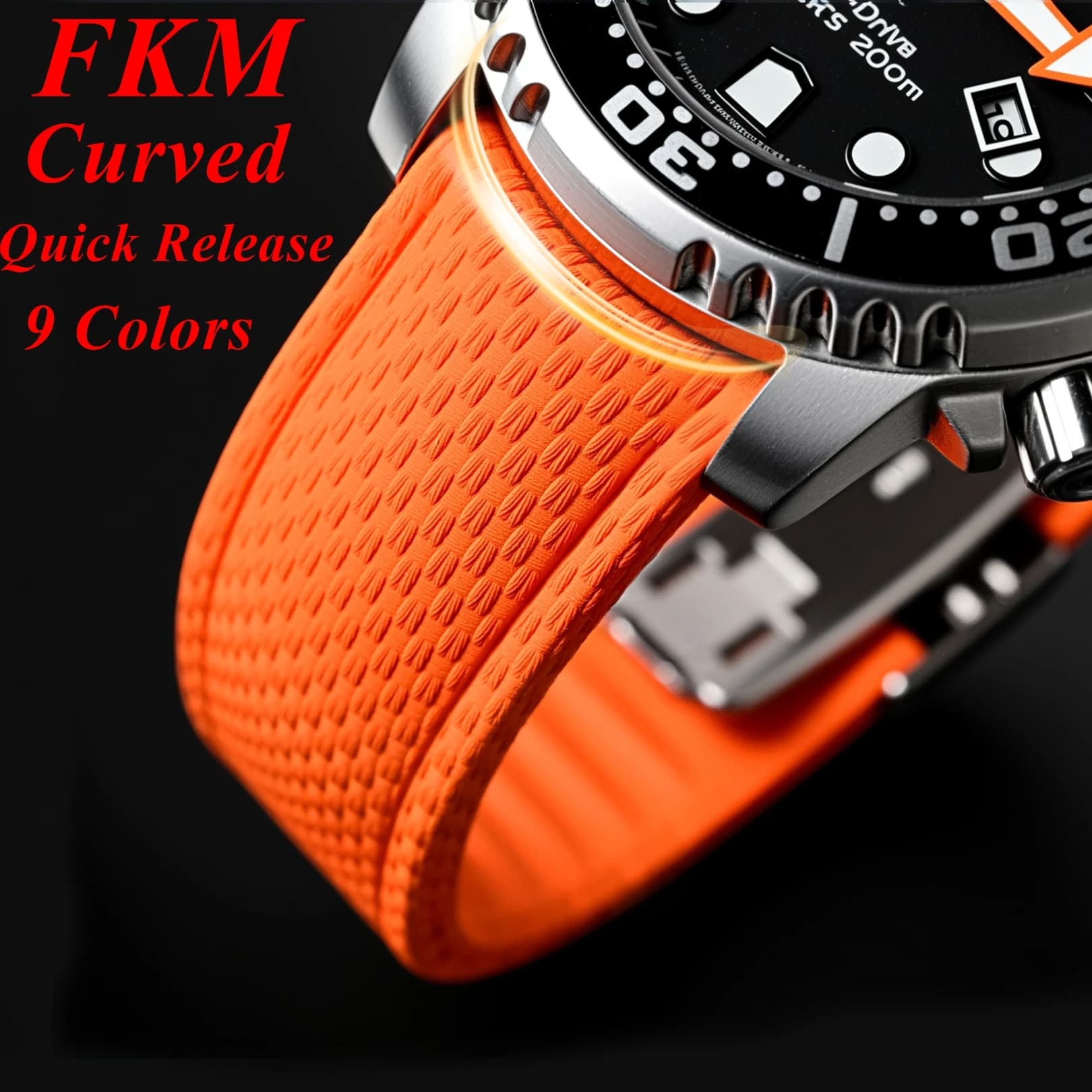 Nuovo cinturino per orologio CTS 18/19/20/21/22/24mm in gomma FKM curvata a sgancio rapido, regolabile, da uomo e da donna, bracciale universale da immersione