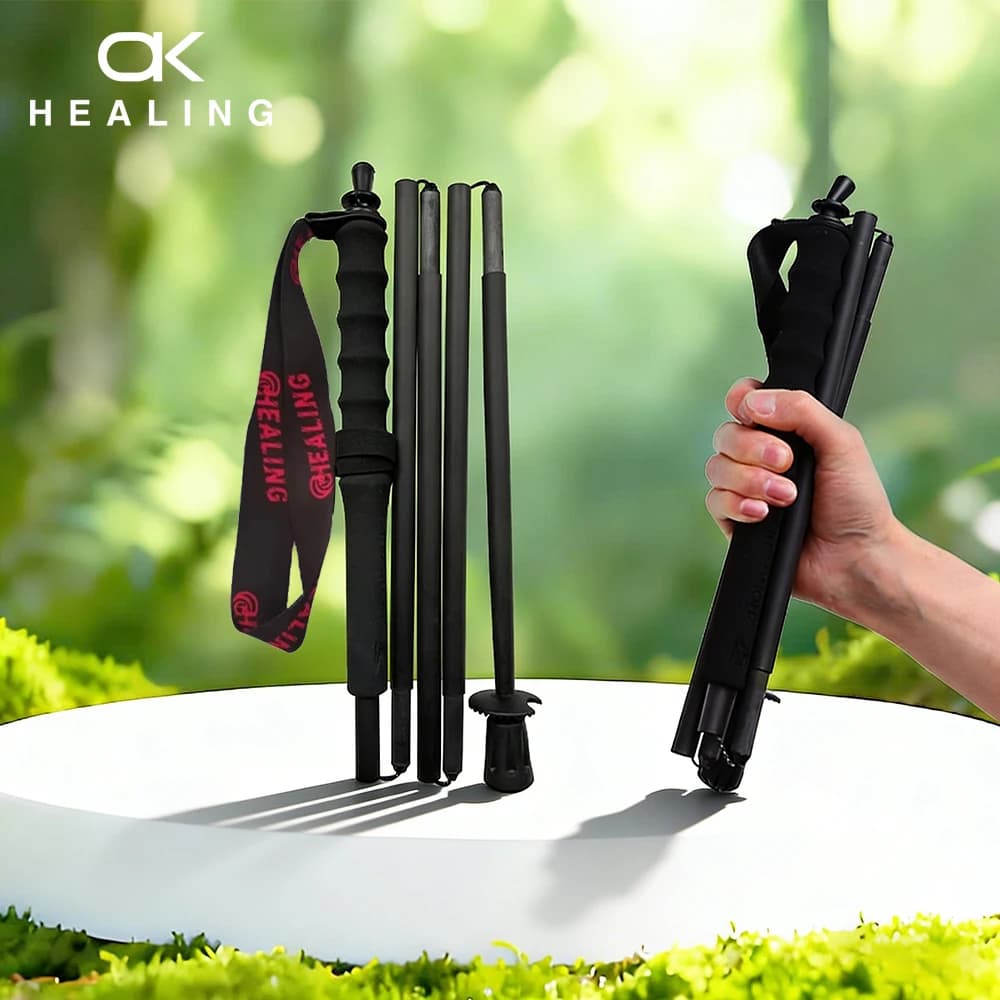 Local+ 2PCs Carbon Fiber Foldable 5-Sections Ultra-Light 110g Trekking Poles Walking Cane, 110/120/130cm Fixed Length Hiking Sticks for Outdoor Camping, City Running, Travel, Men Women Lightweight Portable Gear Caron Fiber Black Tech
