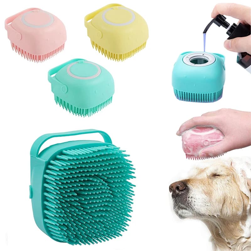 Guanti da massaggio per il bagno del cane in silicone Spazzola per animali domestici Strumento per la pulizia del bagno del gatto Spazzola per pettine per cani può versare shampoo Forniture per toelettatura del cane