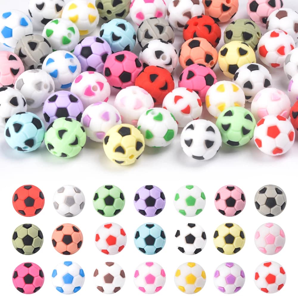 LOFCA 10pcs Silicone Football Focal Teething Beads For Baby Teething DIY Bracelet Necklace Jewelry Crafting accessories