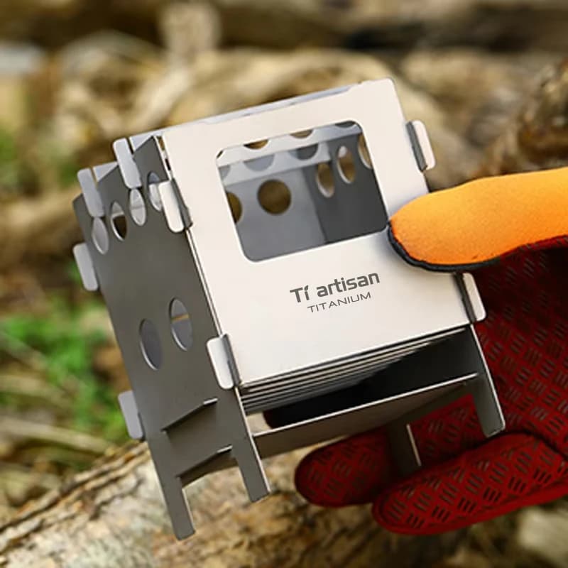 Fornello da Campeggio Ultraleggero in Titanio Tiartisan, Bruciatore a Legna Pieghevole, Stufa Portatile Compatta per Escursioni con Borsa per il Trasporto