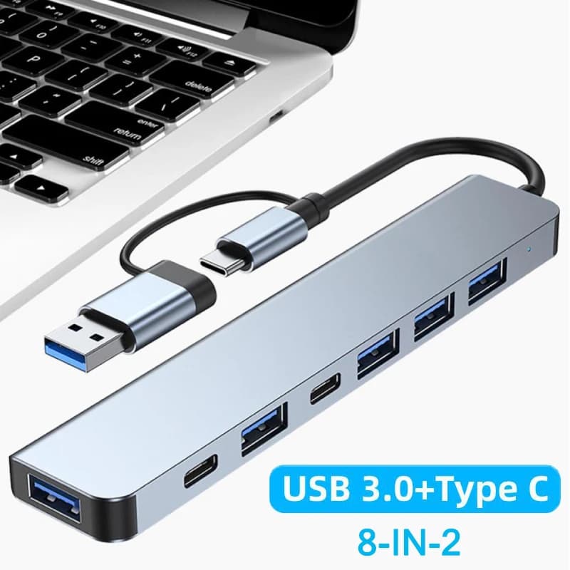 8 In 2 USB A Type C Hub Concentrator Docking Station Multi Adapter Card Reader Audio Multi-hub Dock Splitter For Laptops Macbook