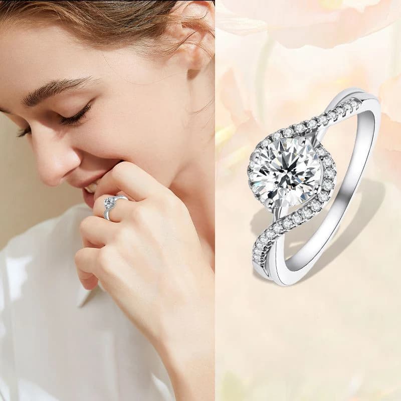 Anello Moissanite da donna di fascia alta di lusso leggero europeo e americano da 1 carato, design a stella intera con fascia intrecciata, sterling S925