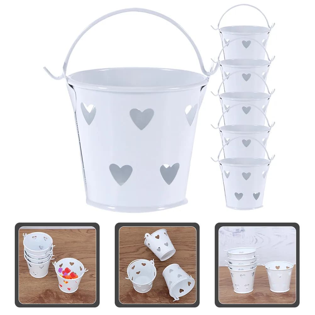 Set di 6 Piccoli Secchielli in Metallo con Manico, Contenitori per Caramelle e Snack, Organizzatore da Scrivania, Porta Pennelli per Trucco, Decorazioni per Feste