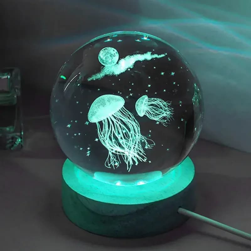 Luce notturna a LED con sfera di cristallo di meduse 3D da 6 cm, regalo di compleanno con sfera decorativa in vetro con incisione laser, per compagno di classe di un amico