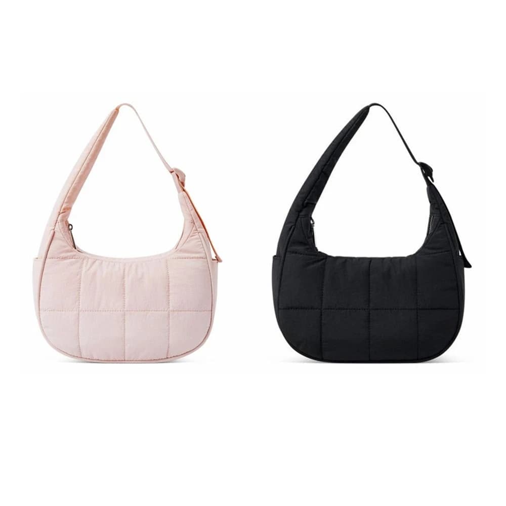 Fashion Nylon Handbag with Adjustable Strap Large Capacity Underarm Bag Waterproof Quilted Puffer Shoulder Bag Woman Girl