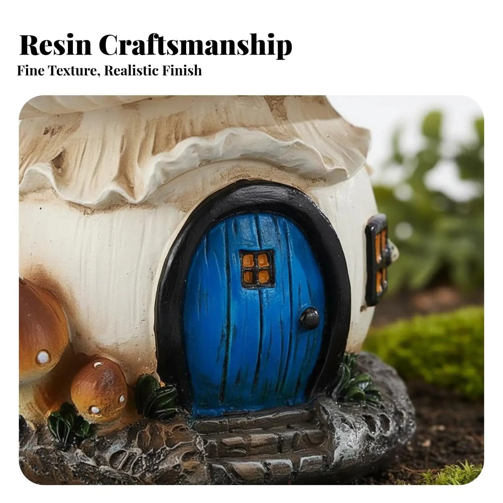 Solar Powered Resin Mushroom Figurine for Garden Ornament Whimsical Fairy House Decor Weatherproof Outdoor Patio