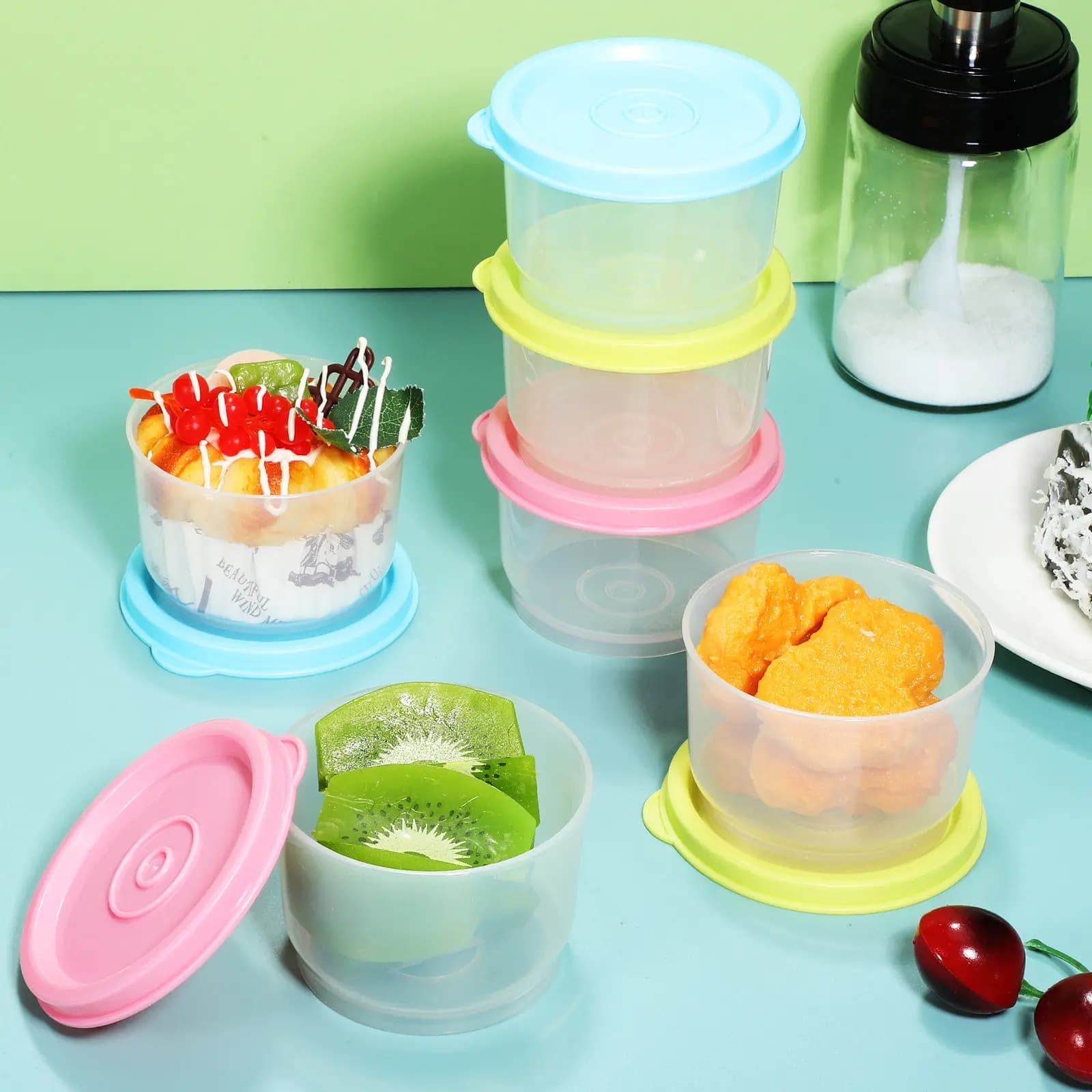 6Pcs Food Storage Containers Plastic Boxes Reusable Leakproof Small Boxes for Snacks Condiments Fridge Food Containers