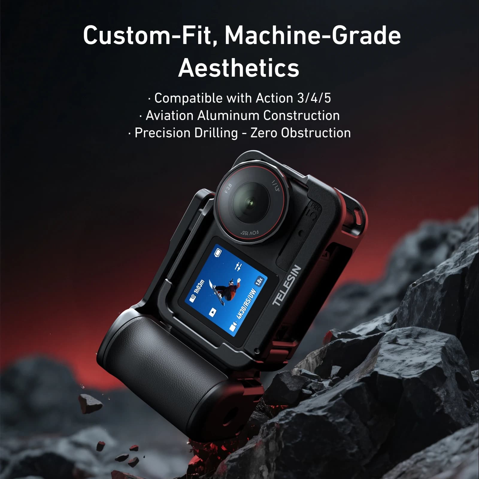 TELESIN protective case with street photo handle with remote control for action camera accessories DJI Action 5/4/3