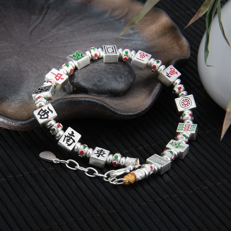 Divertente Mahjong Tredici Orfani Insoliti Designer Donne Braccialetti d'argento 999 Piastrelle d'argento Braccialetti quadrati Gioielli in smalto colorato