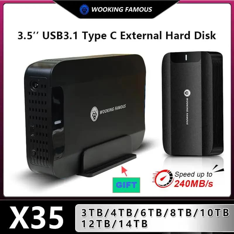 CoolFish HDD Disco rigido esterno da 3,5'' 3TB/4TB/6TB/8TB/10TB/12TB TipoC Disco rigido di archiviazione esterna Decives Dischi rigidi per PC/Mac