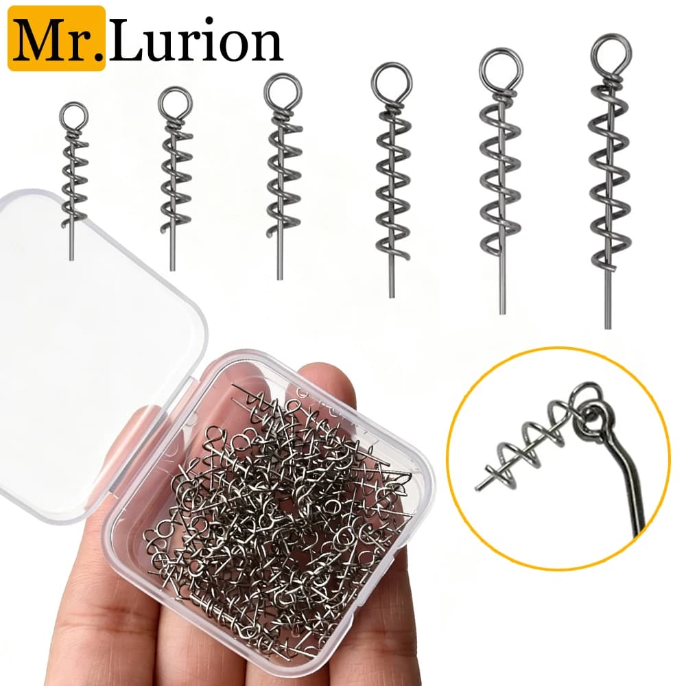Mr.Lurion 100pcs/box Twist Lock Fishing Tackle Pin Screw for Fish Hooks Soft Worm Lure Bait Accessories