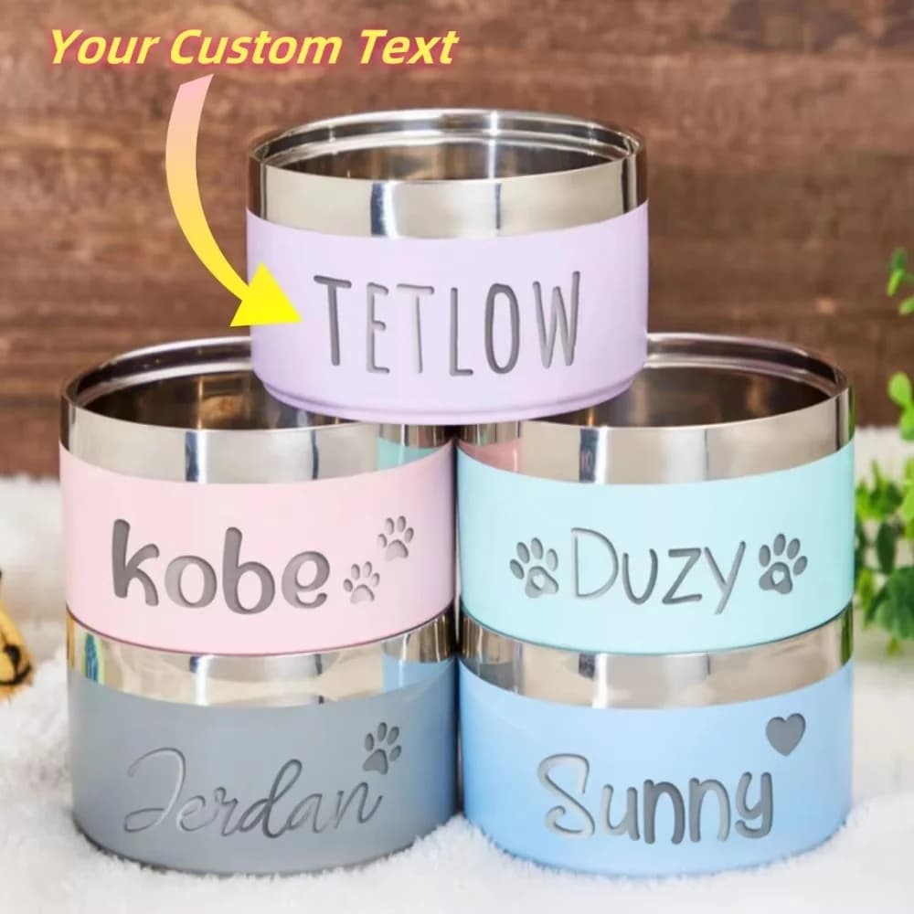 Customized Personalized Stainless Steel Round Dog Bowl, Thickened Anti-fall Pet Feeding Rice Bowl, Pet Daily Supplies