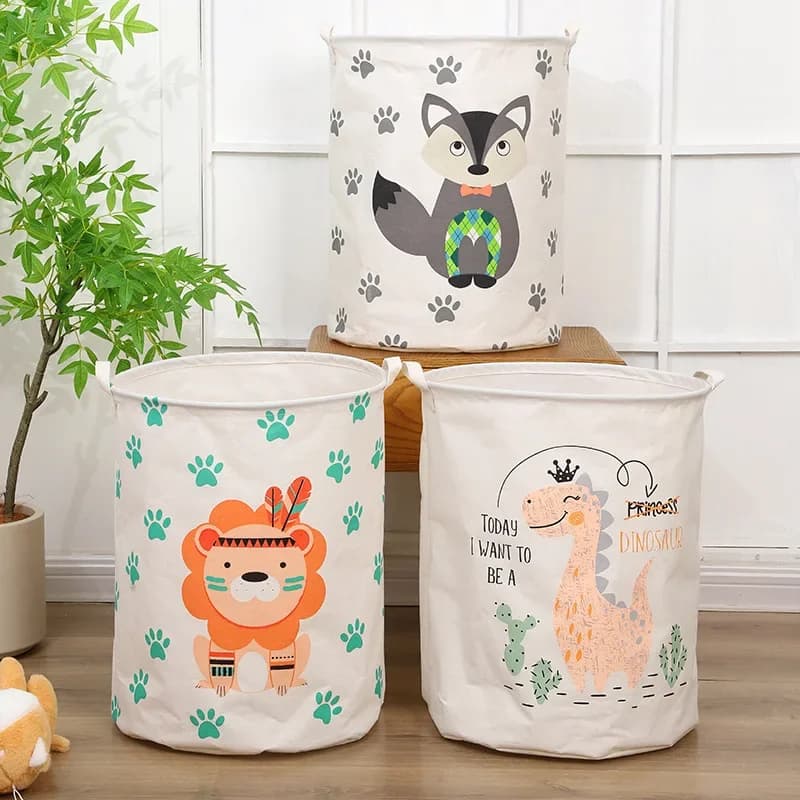 Basket for Animal Toys Large Basket in Cartoon Canvas Basket Clothes Organizer for Kids Toys with Handle