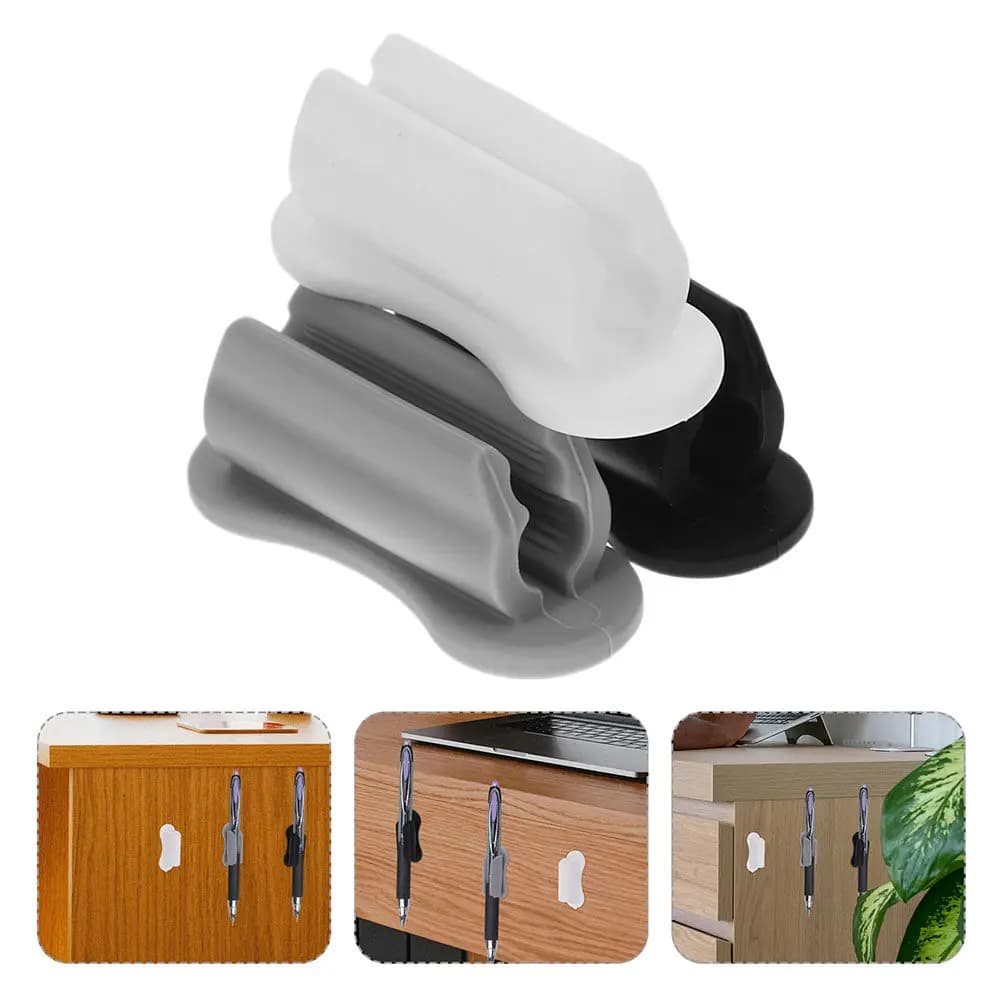 Set di 3 Portapenne Adesivi Rimovibili in Silicone con Doppio Slot per Scrivania, Parete, Laptop, Clipboard, Monitor, Organizzatore per Pennarelli e Matite