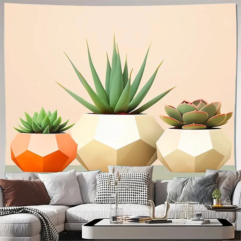Boho Tapestry Cactus Wall Hanging Desert Botanical Plant Nature Home Decor Room Aesthetic Wall Art Dorm Decor Living Room Bedroo