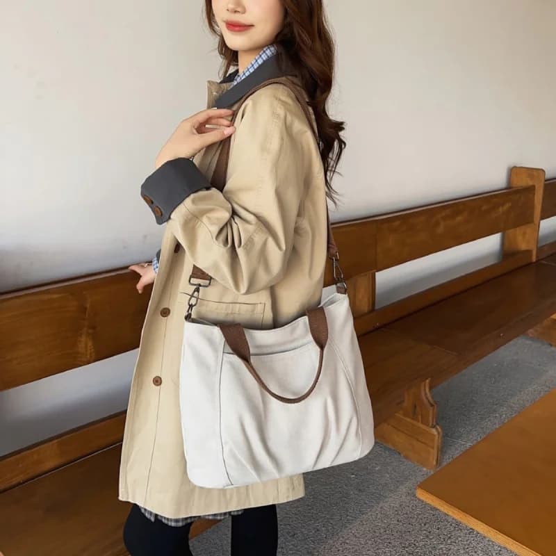 Adjustable Strap Casual Crossbody Bag Literary Style Light Shoulder Tote Bag for Women Shopping Travel