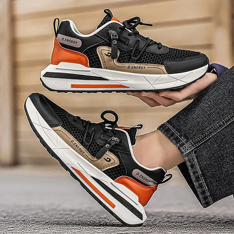 Sneakers Traspiranti e Leggere alla Moda con Tomaia in Rete, Design con Cerniera, Suola Spessa, Scarpe Casual da Passeggio Unisex per Uso Quotidiano e Urbano