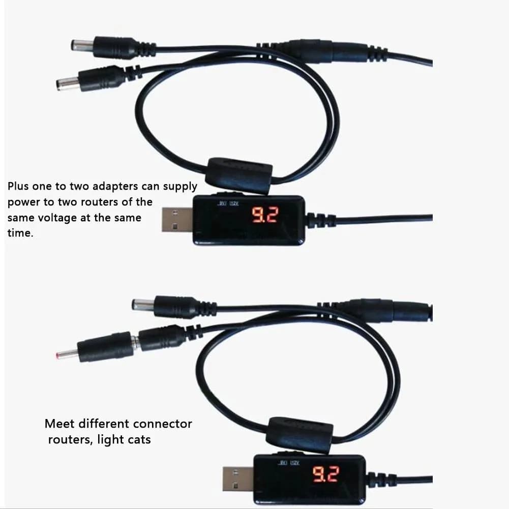 Alimentatore convertitore boost step-up USB da 5 V a 9 V e 12 V - Con display Router Light Cat Boost Line Lampada da tavolo Cavo pannello solare