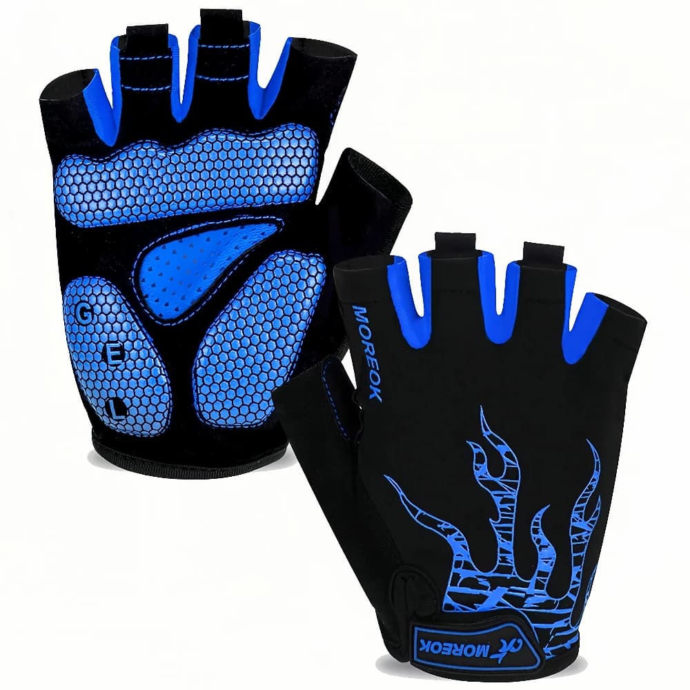 Shock absorbent cycling gloves with gel bearings, half fingers breathable for MTB/palestra/remote, anti-slip handle, wrist support, unisex
