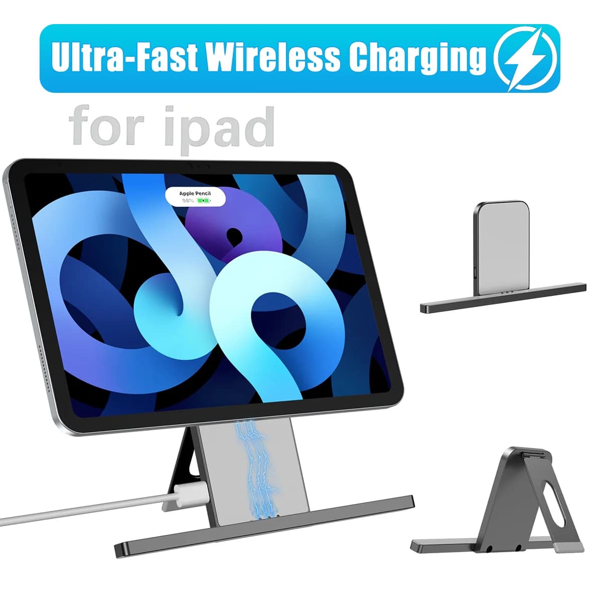 2-in-1 Fast Charger & Stand Magnetic Wireless Charger for iPad Pro/iPad Air Fast Charging Aluminum Alloy with USB-C Cable