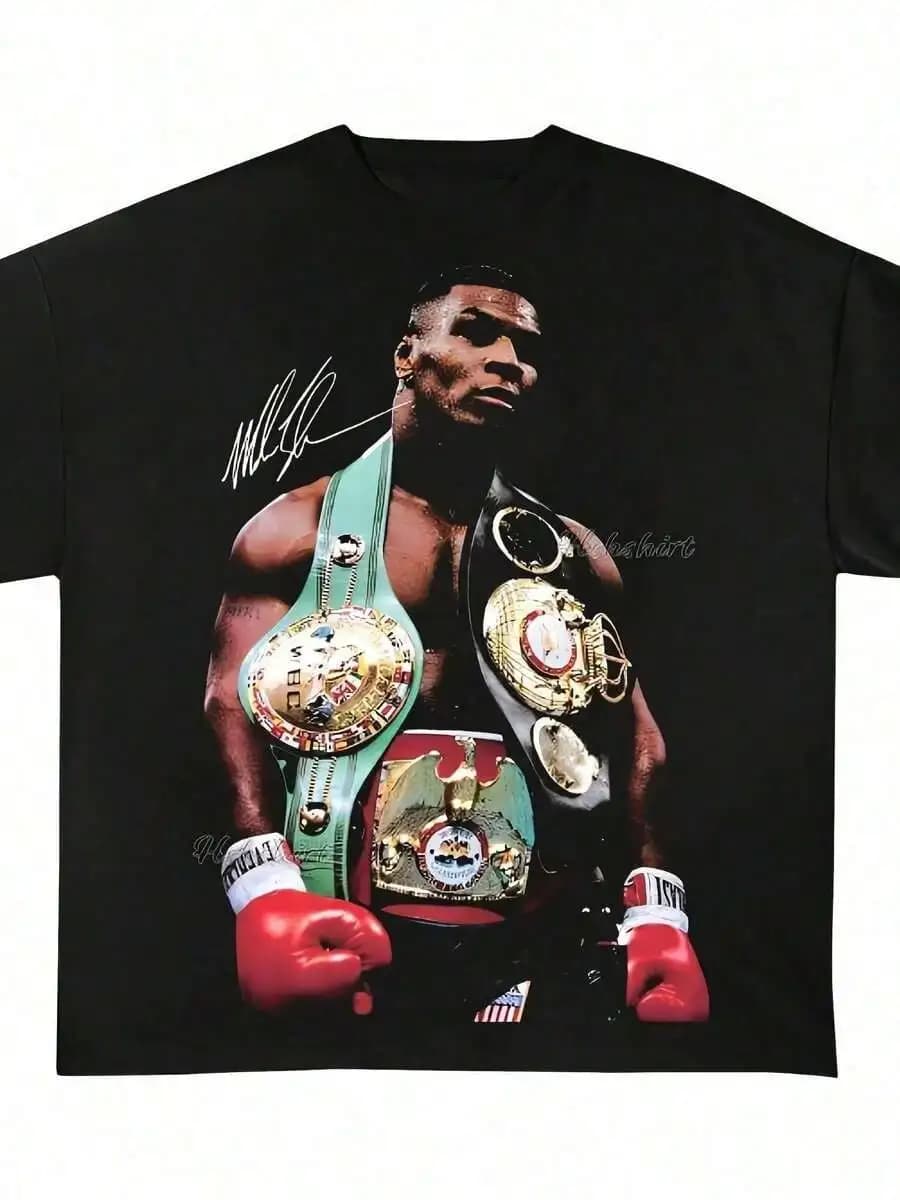 T-shirt con grafica da boxe di Mike Tyson, maglietta da uomo in stile vintage