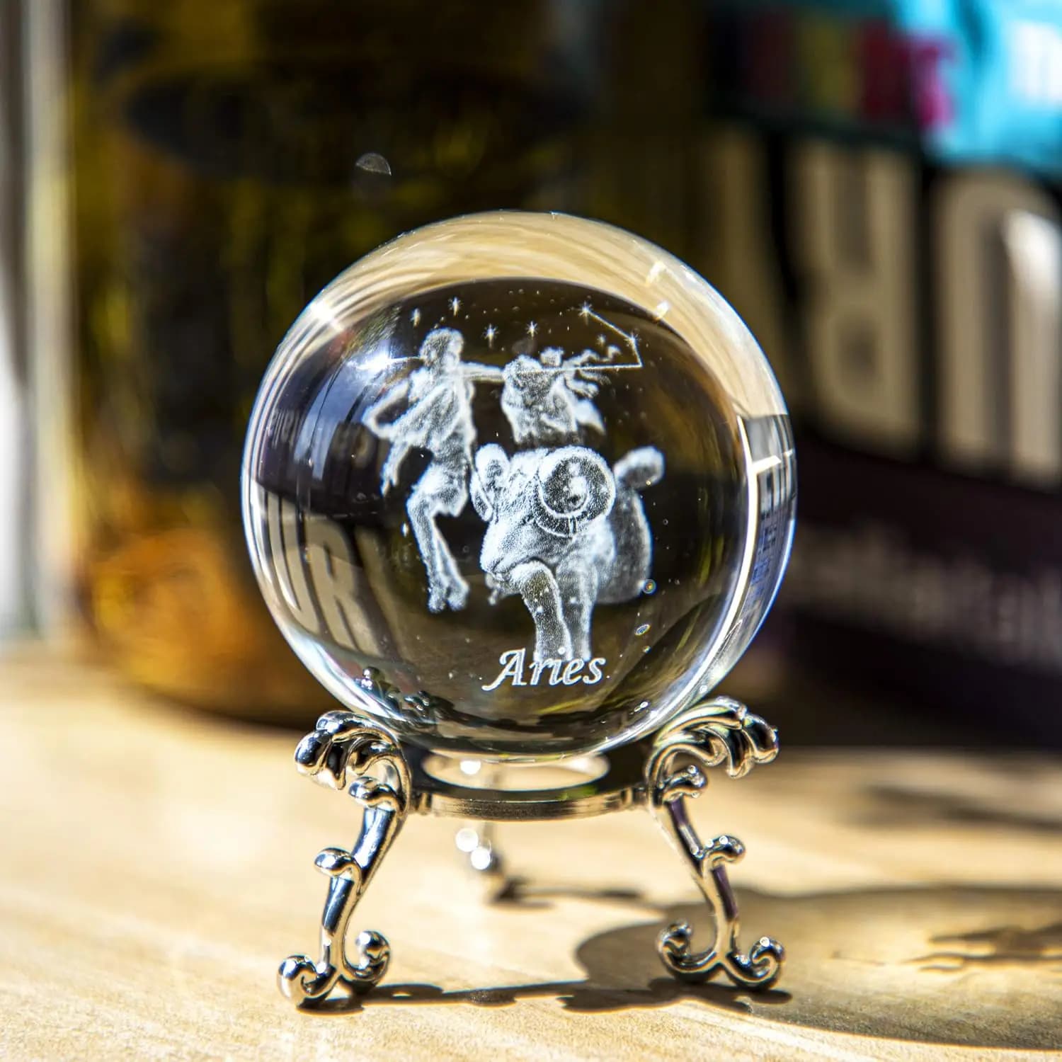 12 costellazioni 6 cm sfera di cristallo 3D Ariete sfera di vetro ornamento base in metallo argento artigianato in cristallo regalo di compleanno decorazione della casa