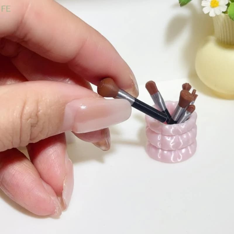 [F] 1 Set di Accessori per Bambole, Giocattoli in Miniatura 1/12 per Casa delle Bambole, Pennello per Trucco Simulato, Portapenne, Modello Ornamentale, Decorazione Scenografica