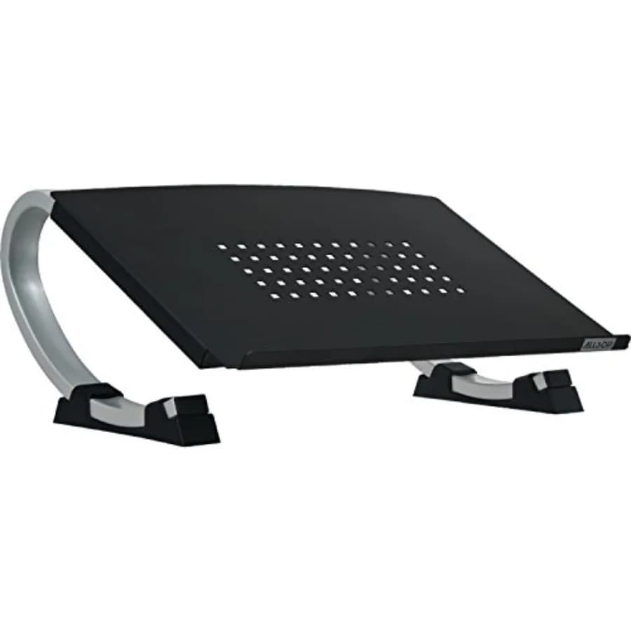 Supporto per laptop regolabile Redmond, ventilato, curvo, in metallo robusto, ergonomico, nero