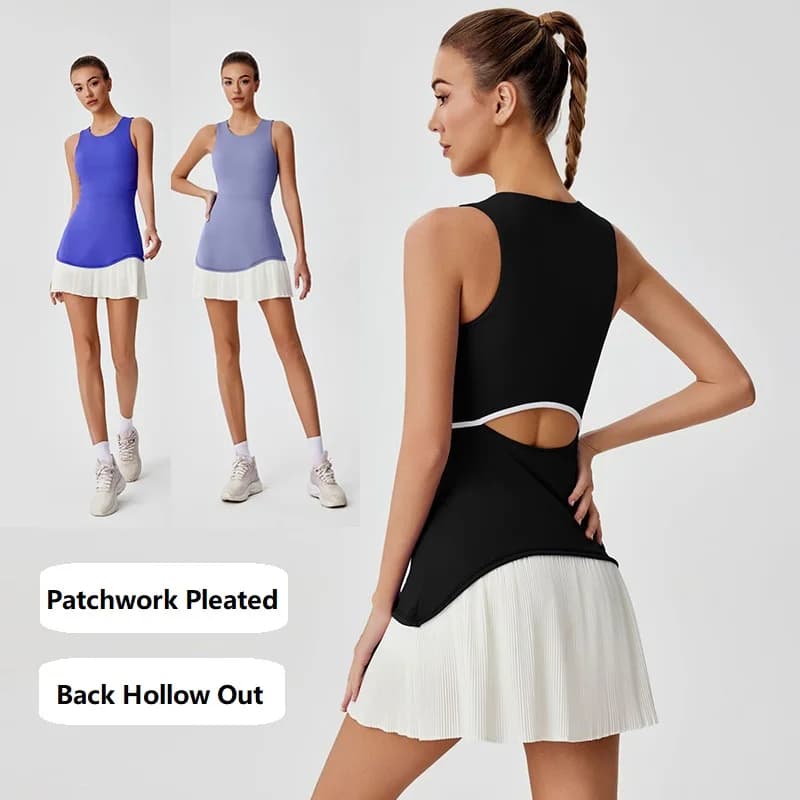 Abito da tennis estivo scava fuori gonna da donna senza schienale tuta patchwork pieghettato abiti sportivi fitness da corsa gonne a pieghe