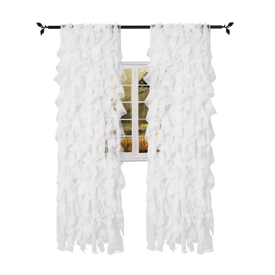 Vertical Waterfall Tent in Transparent Voile Style Rustic Shabby Chic for Bedroom and Living Room, 2 White Panels, 5084