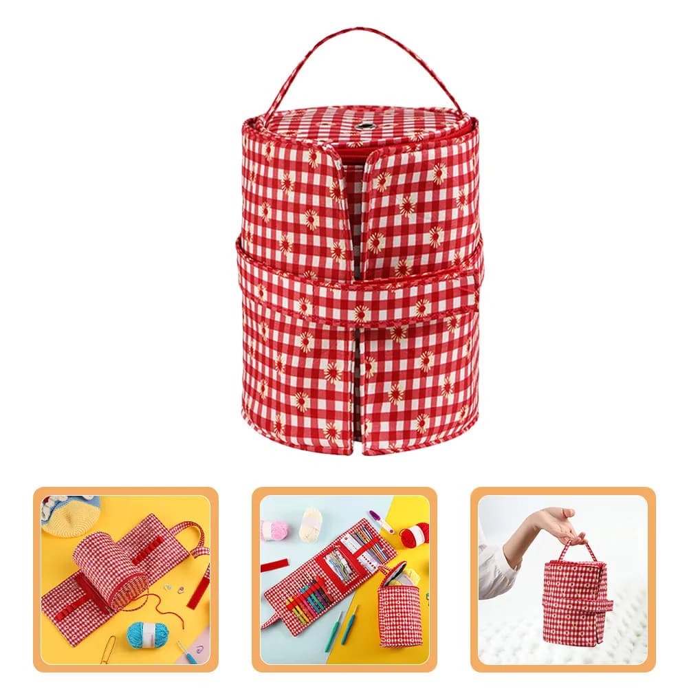 Borsa Portatile per Attrezzi da Lavoro a Maglia, Organizzatore per Uncinetto e Filati, Custodia per Aghi da Cucito, Porta Accessori per Uncinetto, Contenitore per Utensili Fai-da-Te