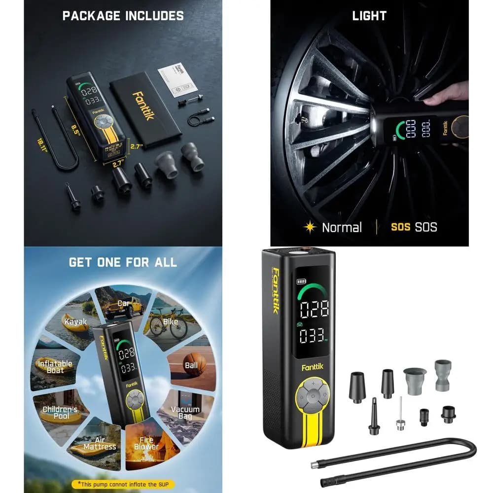 Pompa ad aria portatile senza fili da 150 PSI con luce e banca di potere, gonfiaggio rapido per auto, biciclette e altro ancora