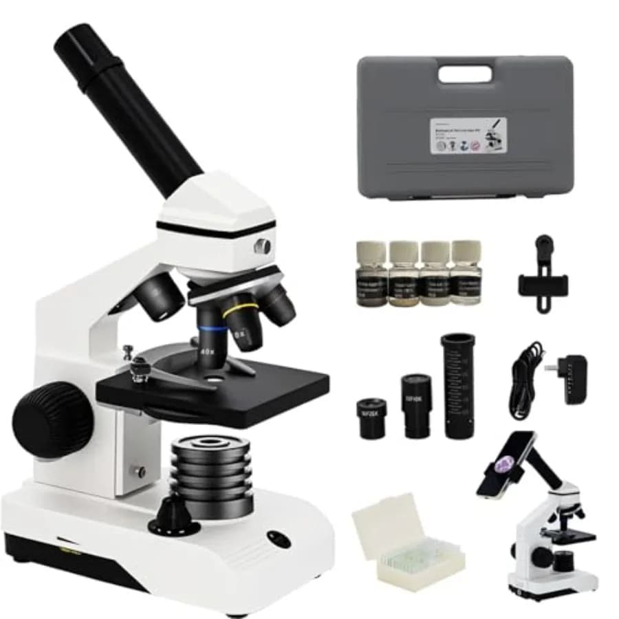 Microscopio Monoculare Composto M2 con Doppia Alimentazione 40X-2000X per Adulti e Studenti, Kit da Laboratorio STEM Interamente in Metallo con Ottiche in Vetro